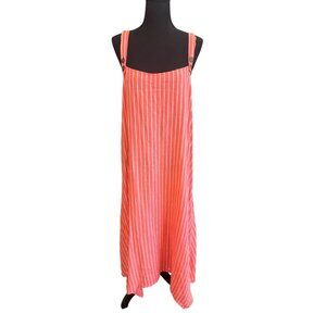 Kaktus XXL Coral White Striped Bib Overall Handkerchief Hem Sleeveless Dress